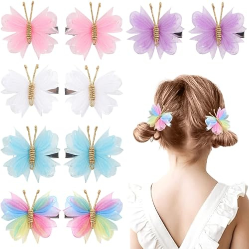 vobobe 10PCS Mini Butterfly Hair Bow Clips, 2 Tulle Mesh Colorful Butterfly Hair Accessories for Baby Girls Halloween Cosplaying Party Decor