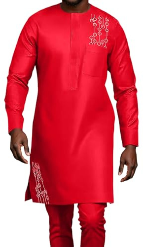 Vhersily Abito Da Uomo Africano A Maniche Lunghe Dashiki Con Stampa E Pantaloni Dorati, Vestito Tradizionale 2 Pezzi Arabi Islamici Caftano Etnici Da Preghiera Morbido Outfit Da Sposa Confortevole
