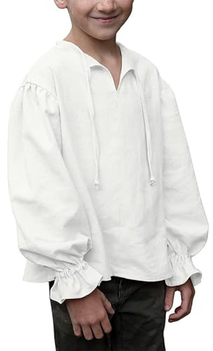 Generisch Camisa infantil de manga larga para niño, de algodón, cuello alto, aspecto de lino, para ocio, transpirable, suave, color blanco, talla A20