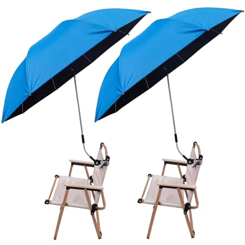 2 Pack Chair Umbrella for Sun Lounger with Clamp, UPF 50+ UV Black Coating Sun Umbrella for Garden Chair, 170D Water-Resistant Fabric Folding Sun Shade for Beach Chair Camping Chair Fishing Chair