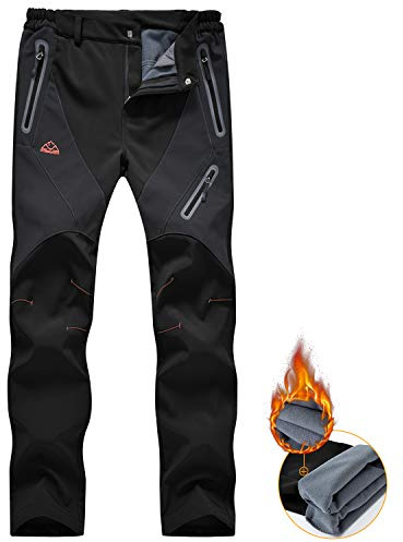 donhobo Womens Walking Waterproof Trousers Thermal Fleece Lined Ladies Winter Outdoor Windproof Warm Softshell Hiking Fishing Ski Snow Pants Black XL