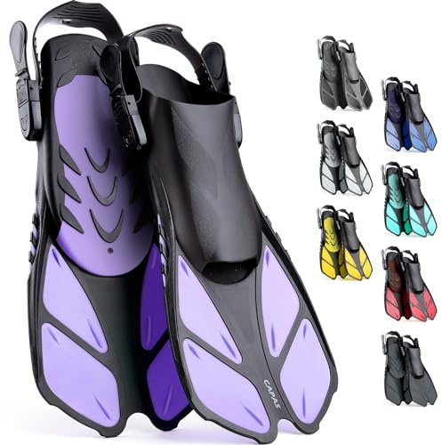CAPAS Snorkel Fins, Swim Fins Travel Size Short Adjustable for Snorkeling Diving Adult Men Women Kids Open Heel Swimming Flippers