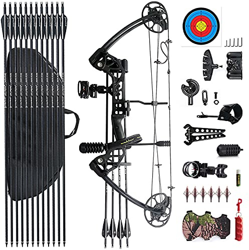 PANDARUS Compound Bow Draw Weight 0-70 Lbs for Pull Beginner and Intermediate Archer Fully Adjustable 19.25-31 with All Accessories, up to IBO 320 fps New 2024(Black Right Handed Bag)