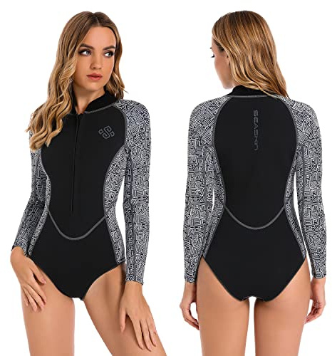 Seaskin Womens One Piece Long Sleeves Shorty Wetsuit 2mm