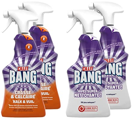 Cillit Bang - Spray Limpiador Quitagrasas 2 x 750ml y Spray Limpiador Baños 2 x 750ml (Paquete de 4)