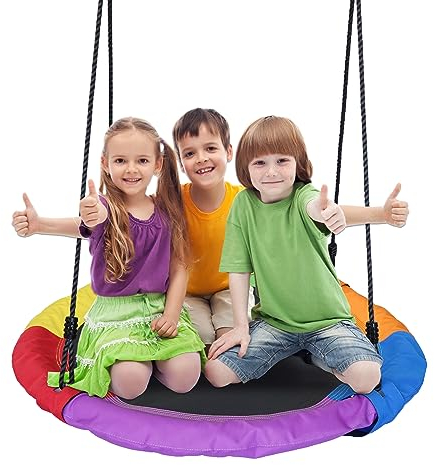 JUNGLE WELL Nest Swing Seat for Kids - 100cm Heavy Duty 900D Oxford Fabric, 160KG Capacity, Adjustable Tree Straps & 2 Carabiners | UKCA & CE Certified for Indoor & Outdoor Use (Rainbow)