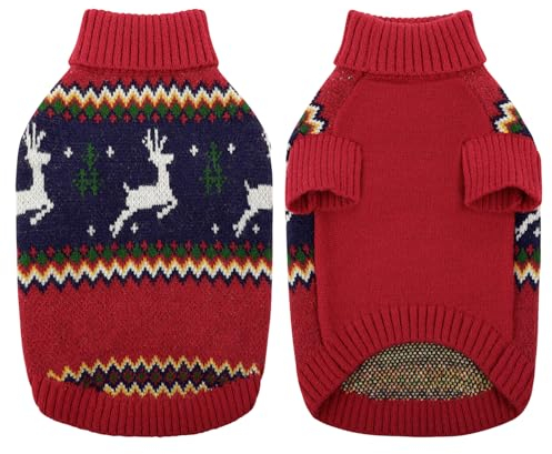 KONVINIT Hundepullover Weihnachten Winter Warmer Hunde Weihnachtspullover Rentier Haustierpullover Kleine Mittelgroße Hunde,Ideal für Welpe,Katze,Hund,Weihnachten,red S