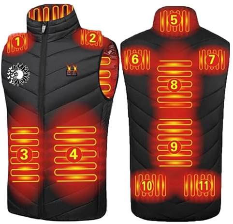 YAOJIWANG Veste Blouson Chauffante Homme Femme, Gilet Chauffant éLectrique Avec 9 Zones, 2 TempéRatures RéGlables Chauffage Manteau Chauffant Hiver LéGer Pour Moto Chasse RandonnéE Ski