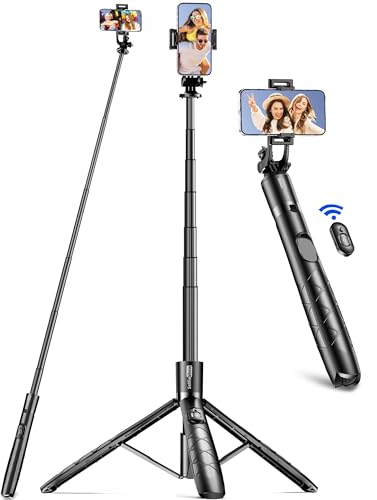 Tripode para Movil 179CM, Estable Trípode de Aluminio con Control Remoto Desmontable, Extensible Palo Selfie Trípode Compatible con iPhone 15 14 13 12 11 Pro XS MAX XR, Android, GoPro