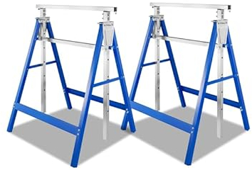 Fiqops Juego de 2 caballetes de trabajo, capacidad de carga de 200 kg, 7 posiciones, altura ajustable, 80 – 130 cm, de metal, caballetes para andamios, caballete plegable