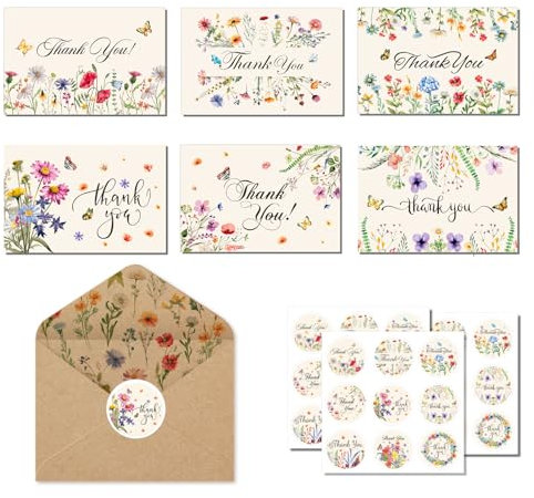 Floral Grußkarten mit Umschlägen, 24-teiliges Set Osterkarten von Floral Themed Grußkarten, Faltende Postkarten mit Umschlägen und Aufklebern für Familie, Freunde Dankeskarten