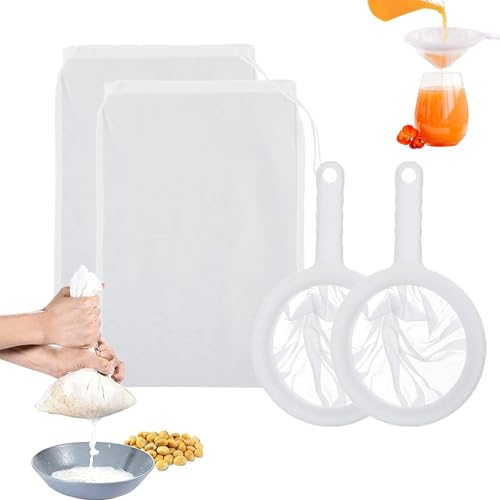 Feines Sieb + Nussmilchbeutel 100/200/400 Mesh Sieb Filter Sieb Feinmaschig Küchensieb Feinmaschiges Passiertuch Wiederverwendbar für Saft Milch Kaffee (weiß)