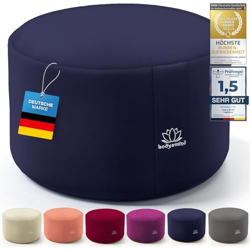 Body & MInd® Yogakissen Meditationskissen Boden Sitz-Kissen Polster für Meditation & Yoga; waschbarer Bezug und atmungsaktiver Premium Füllung; 18 cm Sitzhöhe (Blau)