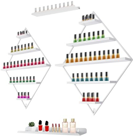 Organizador de esmalte de uñas de rombo de 5 niveles, expositor de esmalte de uñas, estante de pared, soporte de metal para esmalte de uñas, botellas de cosméticos, perfume, pintalabios, 59 x 71 cm