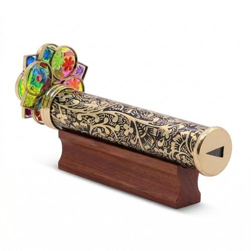 Handmade Giant Trigon Flower Brass Kaleidoscope – Stunning Visual Display with Hardwood Base – Unique Gift for Collectors, Art Lovers & Home Decor Enthusiasts