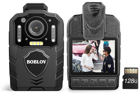 BOBLOV KJ25 1080P 128GB Bodycam Polizia Professionale, 3000 mAh con 10-13 ore di registrazione, Body Cam con visione notturna, per consegne, forze dell'ordine (128GB)