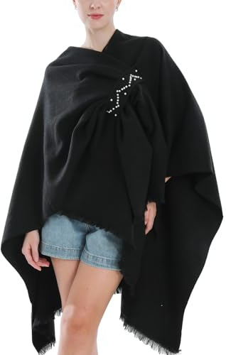 Shmily Girl Poncho Femme Tricot Cape Réversible Couverture Elégante Epaule Chaude Echarpe Tricotée Manteau pour Printemps Automne