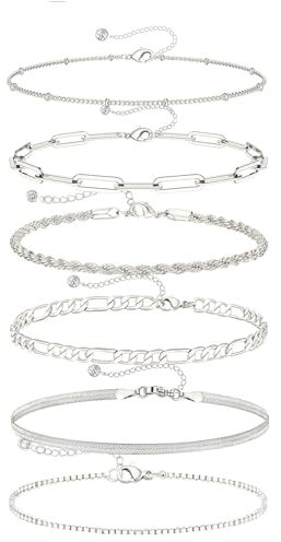 Meteorstarry 6 stycken armband kvinnor rostfritt stål kedjor armband set 925 sterling silver armband personlig silver armband set kedjearmband födelsedagspresent modesmycke för kvinnor, Eine Grösse