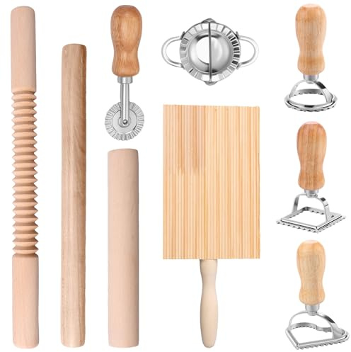 Juego de 9 piezas para hacer pasta, eficiente juego de fabricación de pasta con sello de ravioli, cortador de pasta GnocchiBrett, accesorio práctico para hacer pasta