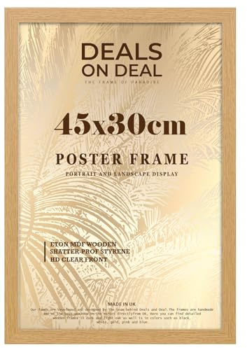 DEALS ON DEAL® Large Oak Poster Frame 45x30 cm Picture Frame Jigsaw Puzzle | Mdf Wooden 30 x 45 cm | Solid Mdf Hd Clear Front | Vertical or Horizontal