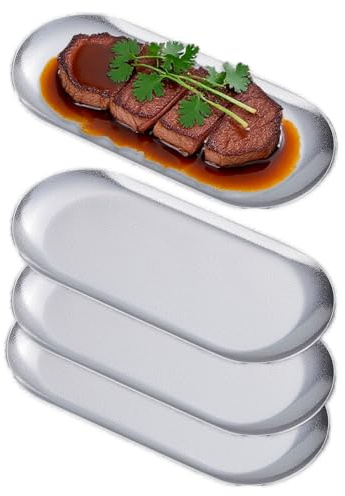 SANQIAHOME 21 x 9 cm liten tallrikar mattallrikar i rostfritt stål, Set med 4,desserttallrikar,silver