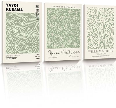 HesenDot Botanische Wandbilder mit Rahmen 30x40cm, Abstrakte Matisse Leinwanddrucke, Minimalistische William Morris Grün Moderne Wand Dekoration für Wohnzimmer Schlafzimmer Bad Büro, 3er Set