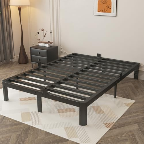 KVLKBV Cama Doble 135 x 190 cm, Estructura Negra Con patas antideslizantes y Gran Espacio de Almacenamiento (41 cm), ideal Para el Dormitorio y la Habitación de Huéspedes