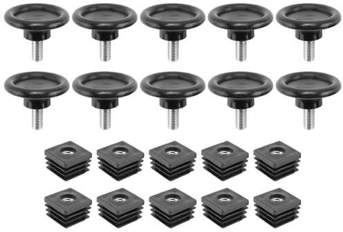 Ujjdwiurgh 10 uppsättningar 45 mm bas dia justerbar utjämningsfot 25 mm x 25 mm fyrkantig tub infogningssats