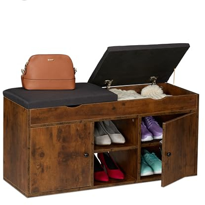 Relaxdays Banc à Chaussures, Meuble spacieux, Confortable, H x L x P : 49,5 x 100 x 34 cm, Marron et Noir