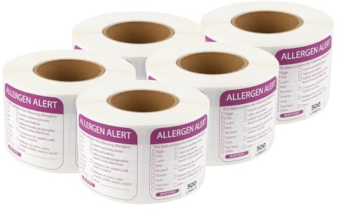 Food Allergen Warning Labels (5 x Roll of 500)