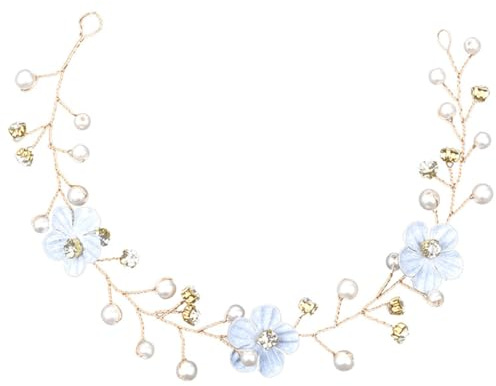 Sewroro Accessoires de Coiffure pour Mariée Fleurs Blanches Strass Chaîne de Tête Perles Imitation Alliage de Zinc Mariage et Cérémonie Ornement Cheveux Femme Élégant