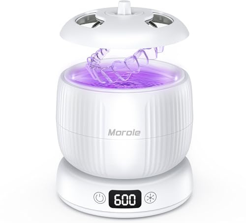 Morole Ultrasonic Cleaner with U-V Light Retainer Cleaner | 45kHz Ultrasonic Jewellery & Tooth Cleaner for Retainers with Digital Display, Night Guards and Jewellery-White