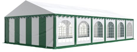 Festzelt Partyzelt 6x12 m Premium, hochwertige PVC Plane 750 N in grün-weiß 100% wasserdicht mit Bodenrahmen
