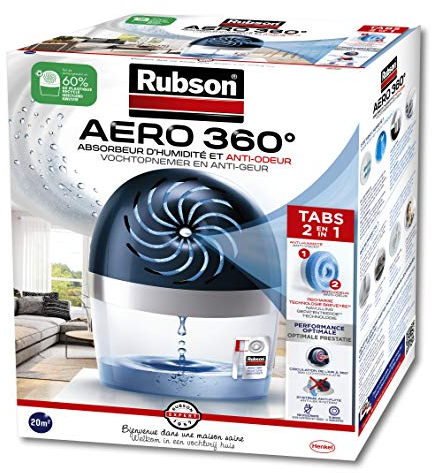 Rubson Aero 360 Luftentfeuchter, 20 m², Dark Blue, White, Comfort Mode, 4.5L Capacity, Portable, Automatic Moisture Removal