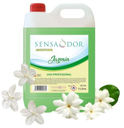 Ambientador Jazmín SENSAODOR, 5 Litros, Verde, Garrafa, Profesional, Empresas, Negocio, Limpieza, Neutralizador, Quitaolor, Buen olor, Aromatizador
