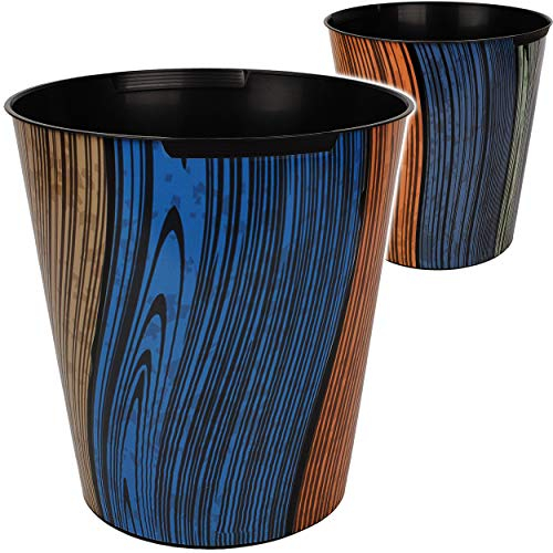Papierkorb/Behälter - buntes Holz - Holzoptik & Holzbretter - 10 Liter - wasserdicht - aus Kunststoff - Ø 28 cm - großer Mülleimer/Eimer - Abfalleimer - A..