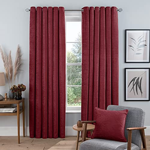 Sleepdown Luxury Chenille Eyelet Lined Curtains for Bedroom and Living Room Red 2 Panels 2 x 90 x 108, 5056242840480