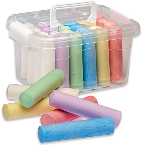 Smart-Planet Straßenmalkreide 24 Stück Malkreide Stifte in 6 bunten Farben - Kreidebox - abwaschbare Kinder Kreide im praktischen Kreideeimer