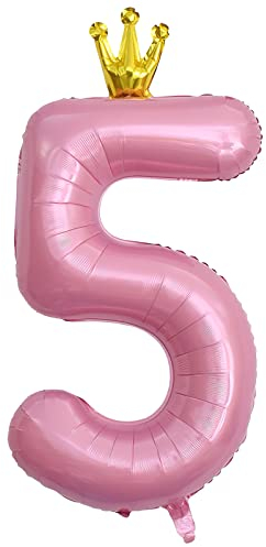 ASTARON Nummer 5 Luftballon 40 Zoll Zahlen Luftballon für Geburtstag Party Dekorationen, große Folienballon mit Krone für 5th Birthday Party Dekorationen Mädchen Geburtstag Dekor
