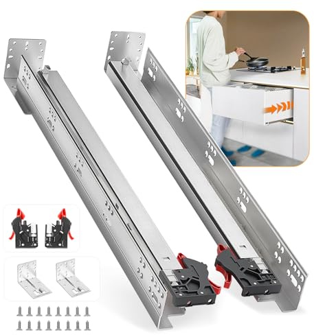 BAIDICE Soft Close Bottom Mount Drawer Slides 9 Inch Rails with Rear mounting Bracket Locking Devices Screws for Face Frame Or Frameless Application（9 inch, 1 Pair）
