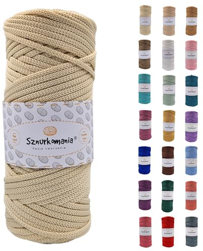 Sznurkomania, Cordoncino in poliestere 5 mm 100 m, molti colori, cordoncino piatto in poliestere, cordoncino macramè da 5 mm, filato macramè, filo di poliestere, cordoncino lucido, (ecru)