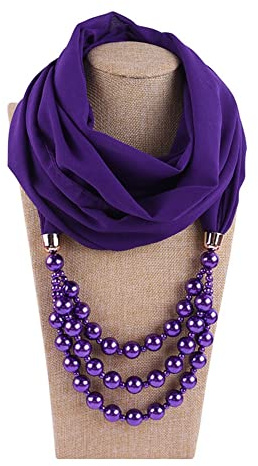 SHTGOI Sciarpa da donna in chiffon con perle artificiali collana in stile etnico ciondolo gioielli sciarpa moda infinito sciarpa per viaggi foto prestazioni 180cm viola