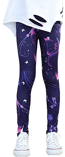 Zaldita Kinder Mädchen Leggings Sport Stretch Hose mit Schmetterling Durck Tanzhose Unterleggings Sport Yoga Fitness Tanzkleidung Lila 122-128
