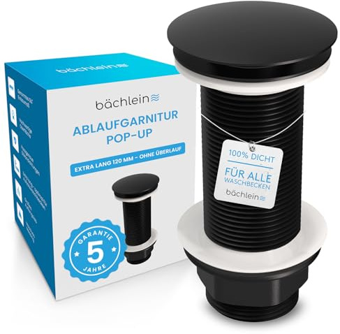 Bächlein Bonde universelle extra longue sans trop-plein (noir mat), Valve Pop Up pour lavabo à poser