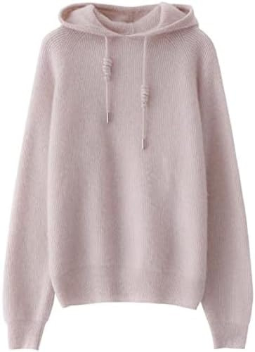 Lös huvtröja kofta för kvinnor, stickad topp, kort kashmirjacka, höst och vinter, beige, M