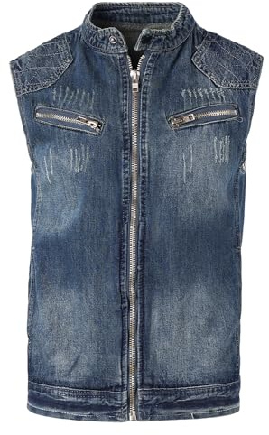 Yukirtiq Chaleco de Mezclilla de Hombre Chaqueta Sin Mangas Jeans con Cremallera Chaleco Vaquero con Bolsillos Chaleco de Denim para Moto, Azul, XL