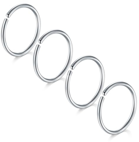 LAURITAMI 4 st näspiercing 16G/18G/20G/22G kirurgiskt stål tunn näsa Piercing Ring Silver Set, Septum Clicker Ring, Lip Ear Nose Piercing Smycken 6/8/10/12 mm