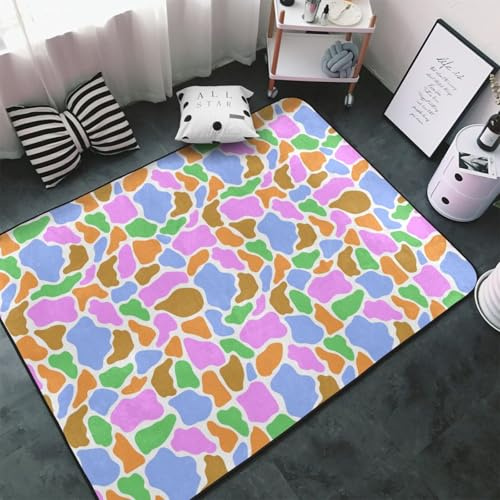 Tappeto decorativo per soggiorno, antiscivolo, lavabile, in pelle di mucca, colorato, 7,6 x 12,7 cm, per camera da letto, soggiorno, 152 x 99 cm