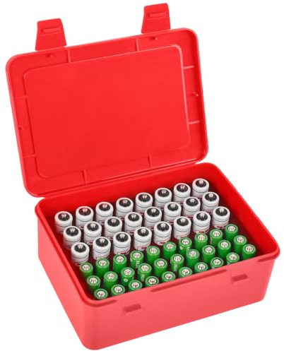 FULLCASE Batteriebox Batterie Aufbewahrungs Organizer für 54 AAA AA Batterien, Batterien aufbewahrung, Batteri Aufbewahrungsbox, nur Box - Rot