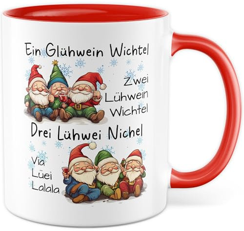 Tasse à vin chaud avec inscription en allemand – Cadeau Un vin chaud Lutin Deux lutin de vin chaud Lutin Trois Lühwei Nichel Via Lüei Lalala – Tasse à café 330 ml en céramique – Tasse à café